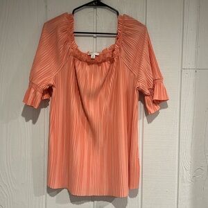 Cato Blouse-Orange-Elastic Neckline